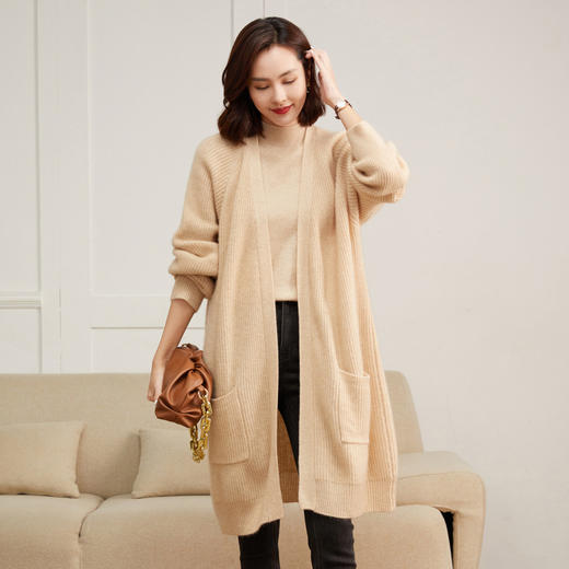 「高货qj」全新升级【铂金会员661/天猫899/差价238】(00242)洛诗琳无扣元宝针羊绒混纺外套2025秋冬中长款针织开衫 商品图1