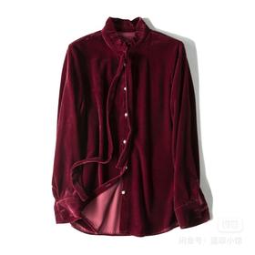 「断码清仓」酒红丝绒立领优雅显瘦衬衫ZFYY061
