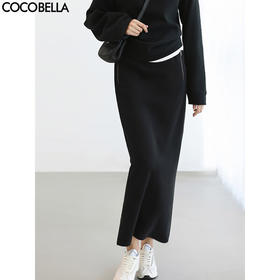 COCOBELLA时尚通勤黑色半身裙女秋冬温暖亲肤遮胯直筒裙HS3162