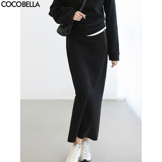 COCOBELLA时尚通勤黑色半身裙女秋冬温暖亲肤遮胯直筒裙HS3162 商品图0