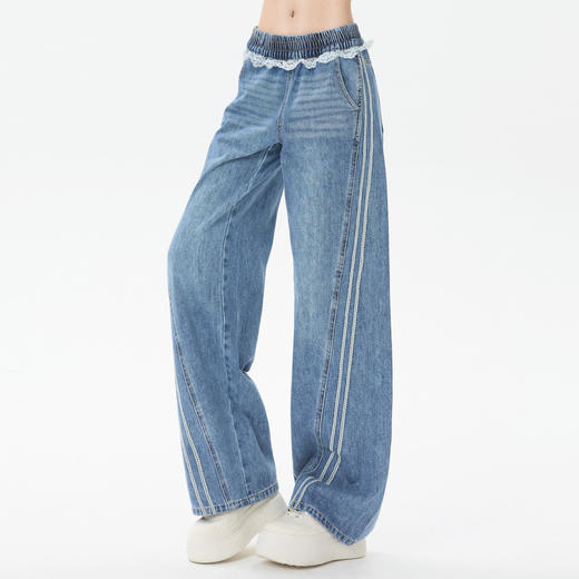 HERLIAN 2025冬季新品 蕾丝腰头阔腿牛仔裤女士 商品图2