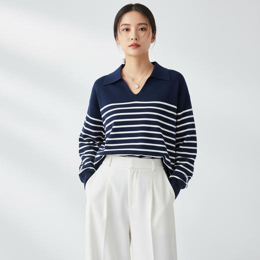 Grace&Glam 经典POLO领减龄条纹羊毛衫 商品图4