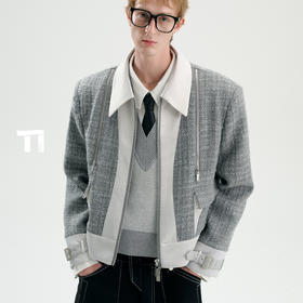 启世录TIWILLTANG“银月骑士”静奢小香风缎拼夹克粗花呢短款外套