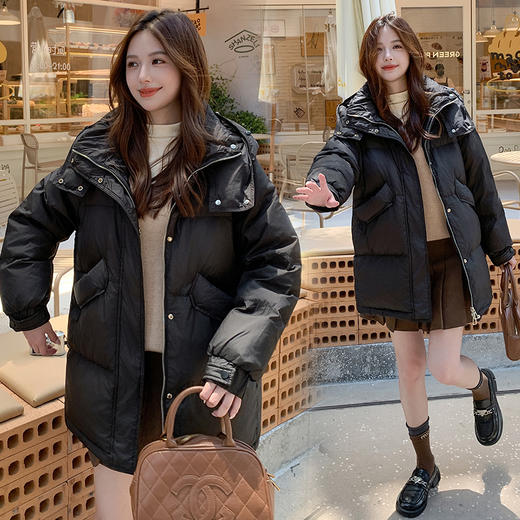 奢姿2025冬季大码女装胖妹妹气质可卸毛领连帽设计中长款羽绒服7354300233 商品图1