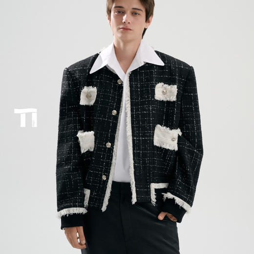 TIWLLTANG启世录"白荧收光"罗纹拼接香风夹克拉毛西装 商品图4