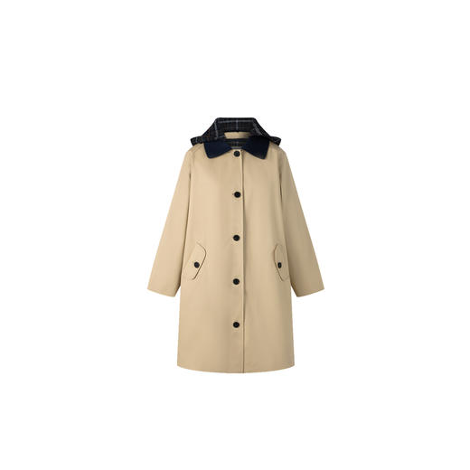 HERLIAN 2025冬季新品 格纹可拆卸内胆连帽长款风衣女 商品图4