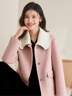 最后2件清仓【高端系列】手工定制512款9.8%山羊绒➕90.2%绵羊毛可拆卸领元气系列短款双面呢-喜出