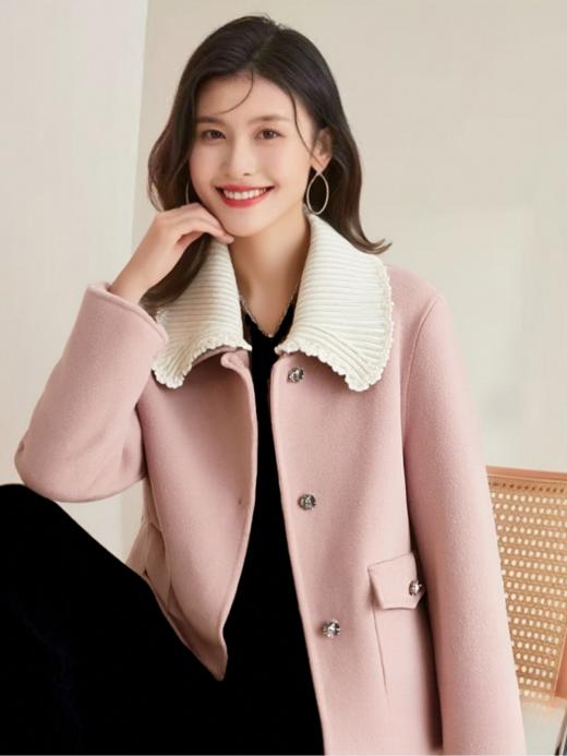 最后2件清仓【高端系列】手工定制512款9.8%山羊绒➕90.2%绵羊毛可拆卸领元气系列短款双面呢-喜出 商品图0