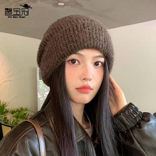 韩系ing针织堆堆帽冬季保暖护耳套头毛线帽大头围显脸小防寒冷帽 商品图2
