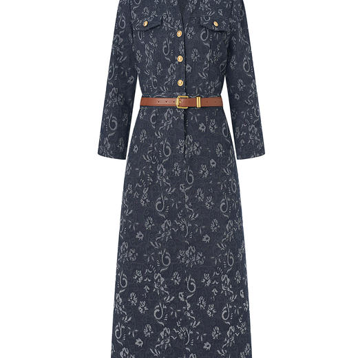 「高货wl」全新升级【铂金会员339/天猫459/差价120】(84243)洛诗琳复古衬衫印花牛仔裙2025秋冬修身显瘦直筒连衣裙 商品图2