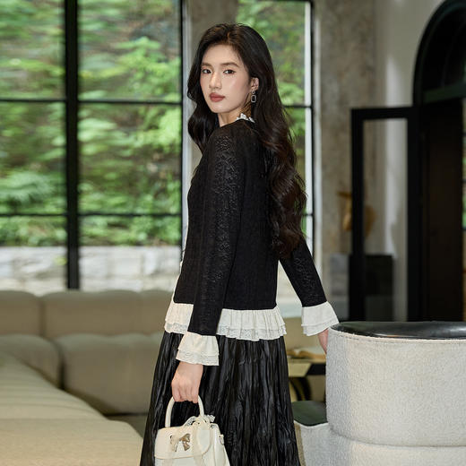 奢姿大码女装2025秋季时尚蕾丝花边拼接上衣胖妹妹气质优雅上衣9953194248 商品图3