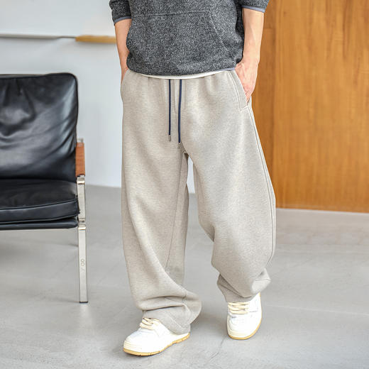 徐太浪【简约百搭 松紧腰】加绒加厚卫裤男秋冬季宽松直筒运动裤 商品图1