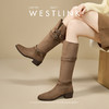 西遇西部牛仔堆堆靴女新款秋冬美拉德绒面尖头不过膝长筒靴V2357300 商品缩略图2