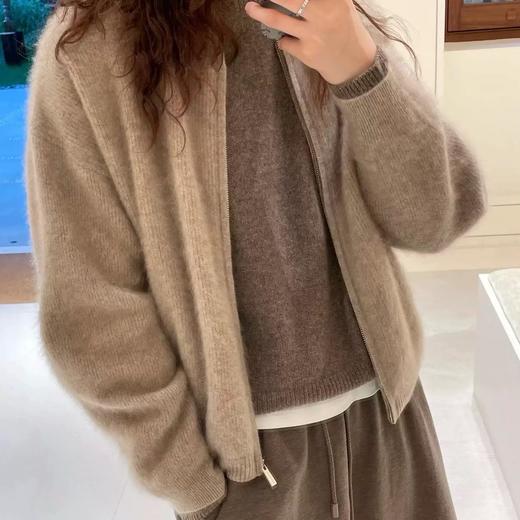 红莲 重磅拉绒羊绒飞行员夹克拉链外套500g 商品图3