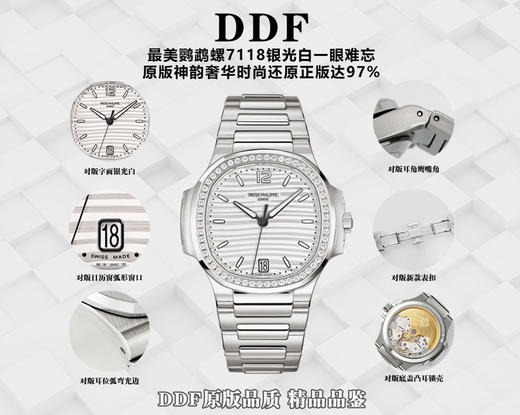 DDF，TOP百达翡丽，鹦鹉螺7118         1:全网对版银光白，白色底纹银色拉丝波浪平纹在光线下呈现迷人光泽 2:表版刻度倒角边缘与原版一致，刻度边缘罗珠与原版一致精美尺寸❕❕❕ 商品图1