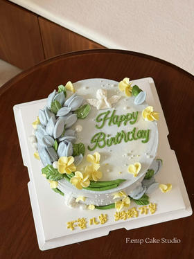 蓝色刮刀花蛋糕