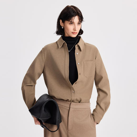 棉仓366604040-加厚磨毛长袖衬衫女胸口单袋设计25秋冬微宽松叠穿保暖衬衣 商品图1