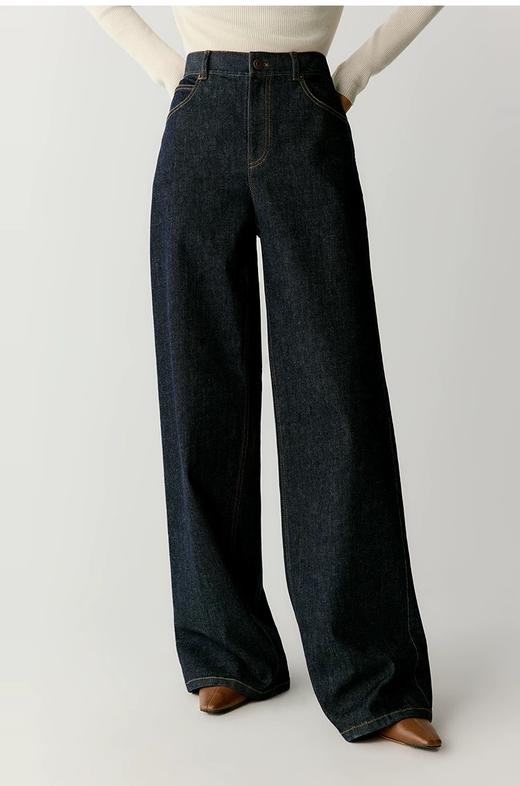 之禾女装秋冬加绒磨毛棉弹牛仔阔腿裤 商品图0