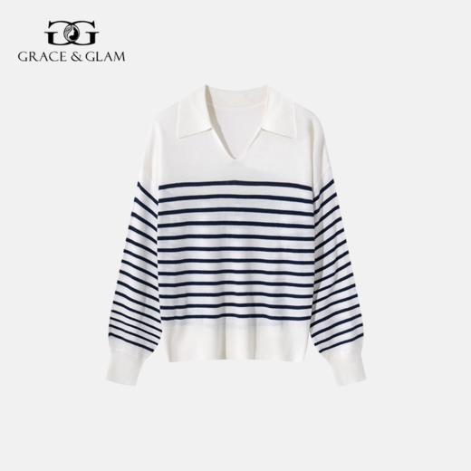 Grace&Glam 经典POLO领减龄条纹羊毛衫 商品图0
