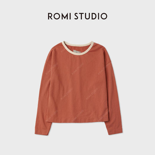 ROMI STUDIO100%棉质法式橘红毛圈布撞边宽松长袖上衣 RWCAS65322 商品图0