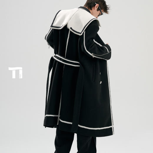 启世录TIWILLTANG“舷舢秩海”海军领拉链大衣冬长款收腰毛呢外套 商品图3