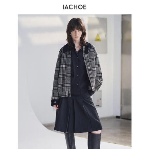 棉仓3671566004-短款格子毛呢外套 商品图2