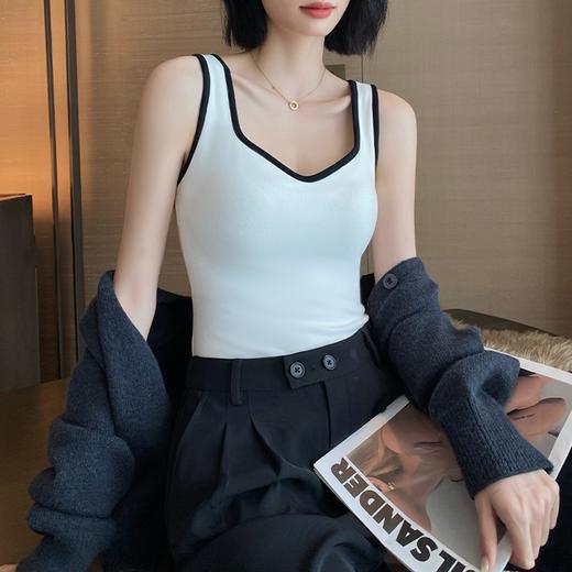 【华绒胸棉Bra打底外穿系列】女钻石领撞色胸棉bra保暖背心 免穿文胸 双面竖条磨毛 春秋冬穿三季 商品图0