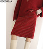 COCOBELLA轻奢小香风粗花呢红色中长款半身裙女直筒裙HS129 商品缩略图0