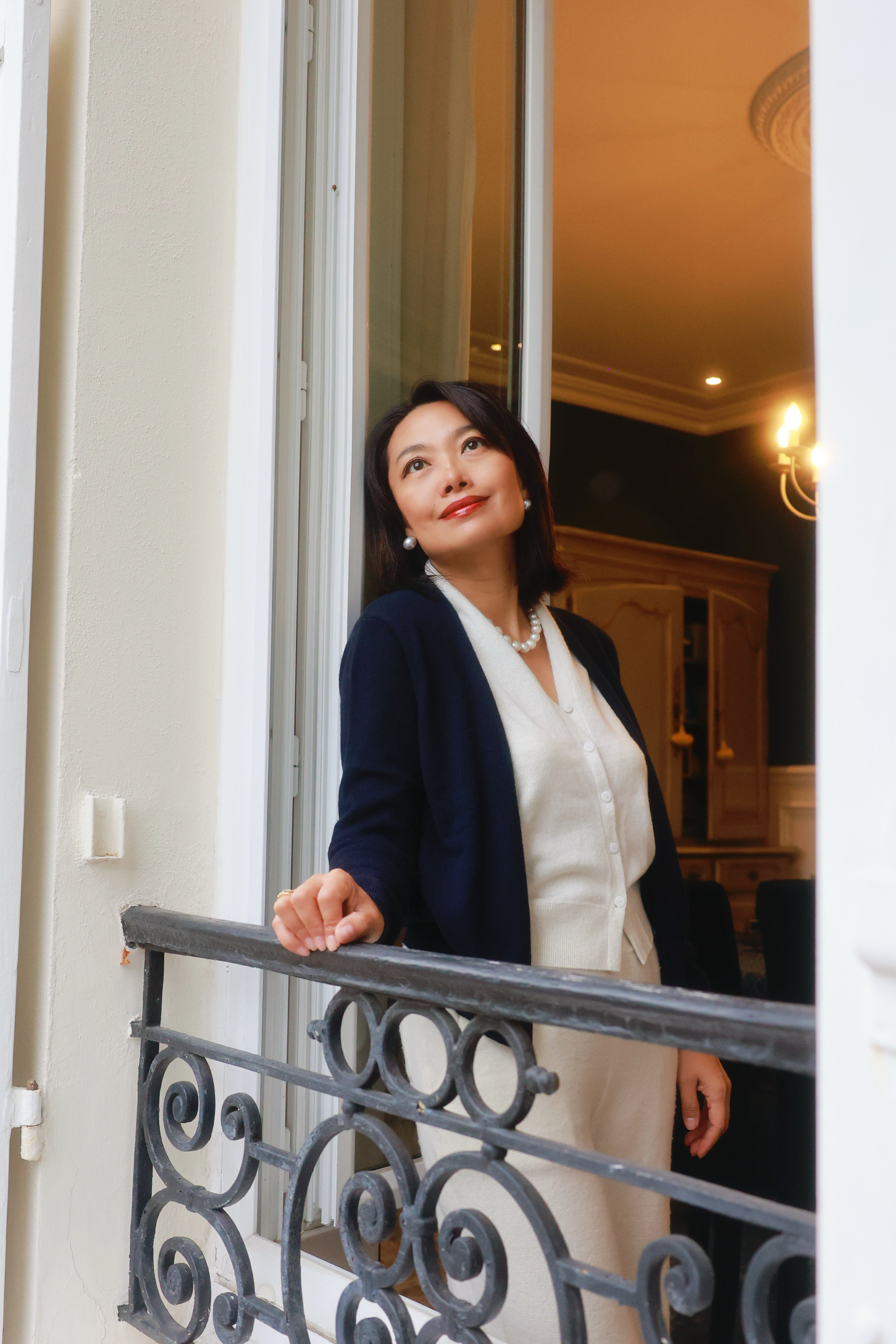 100%山羊绒假两件双色v领开衫