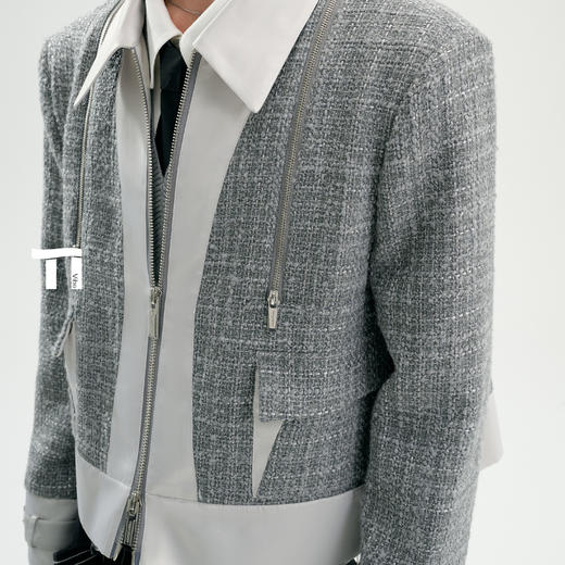 启世录TIWILLTANG“银月骑士”静奢小香风缎拼夹克粗花呢短款外套 商品图1