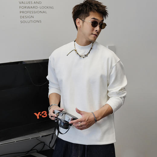 徐太浪【320g精硫棉 基础款百搭】白色长袖T恤男春秋内搭通勤上衣 商品图1