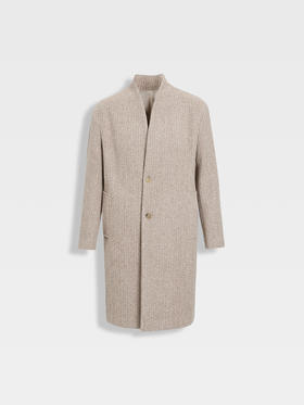 callisto暖调糯米白V领绵羊毛大衣