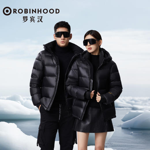 【高密抗风 大朵鹅绒 石墨烯内里】罗宾汉黑色金标男女短款鹅绒羽绒服（R038Y51023） 商品图2