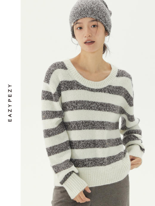 雪松露重磅宽松条纹羊绒衫 商品图1