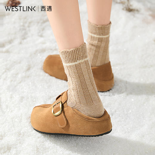 西遇加绒勃肯鞋女新款秋冬内增高两穿一脚蹬毛毛鞋外穿棉鞋V2357301 商品图3