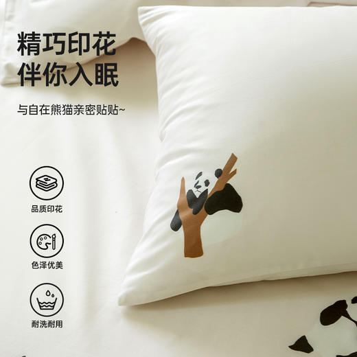 洁丽雅自在熊猫四件套透气纯棉床品套件床单被罩枕头寝室宿舍家用 商品图1