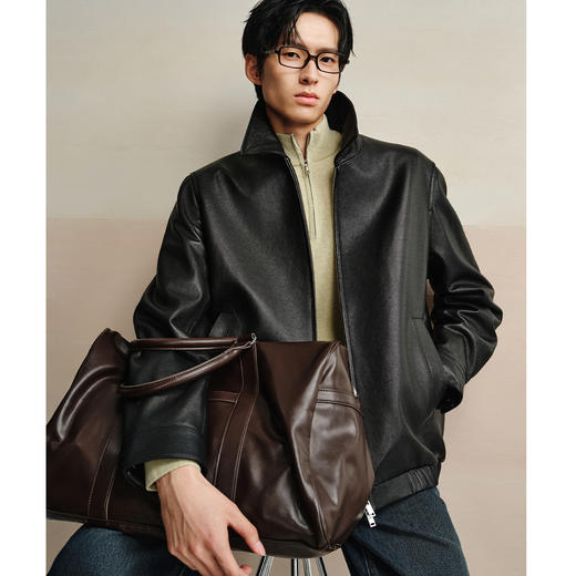 棉仓366827001-7系老钱风柔光翻领绵羊皮夹克 冬季美式复古真皮皮衣外套 商品图0