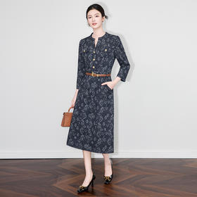 「高货wl」全新升级【铂金会员339/天猫459/差价120】(84243)洛诗琳复古衬衫印花牛仔裙2025秋冬修身显瘦直筒连衣裙