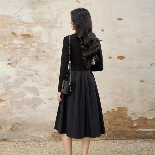 奢姿大码女装2025秋季时尚减龄亮钻装饰连衣裙胖妹妹气质优雅裙子 商品图3