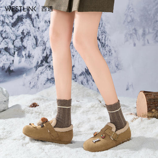 西遇全包加绒勃肯鞋女新款冬季丑萌小狗毛毛鞋软底外穿棉鞋K2357304 商品图3