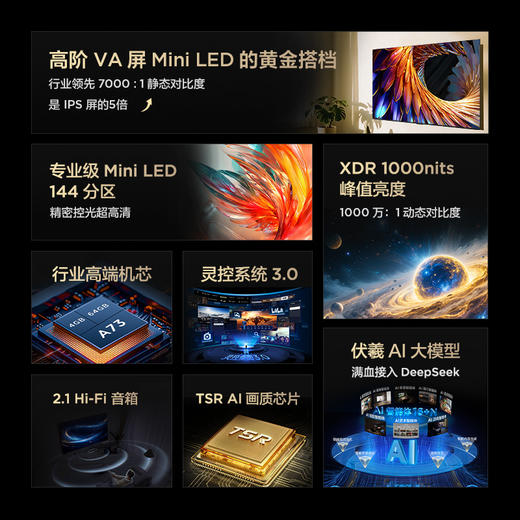 【FFALCON雷鸟】55鹤6 25款 55英寸 MiniLED电视 144分区 1000nits 4+64GB 平板电视 55S595C 商品图2