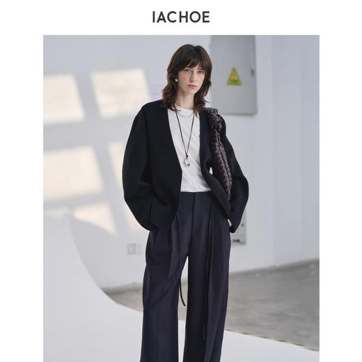 棉仓3671566013-一粒扣V领毛呢外套 商品图0