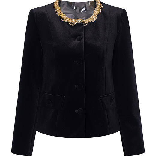 「高货wl」全新升级【铂金会员339/天猫459/差价120】(83657)洛诗琳2025秋冬轻奢名媛重工钉珠领丝绒小香风短款外套女 商品图2