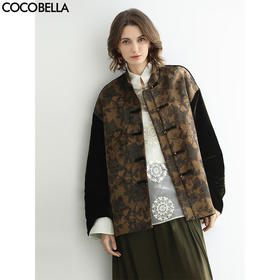 COCOBELLA新中式丹青丝绒棉服女国风保暖提花缎面外套MF3239