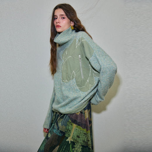 谜底套头针织衫长袖2025年冬季新品高龄宽松绣花保暖女254MZ1871 商品图1