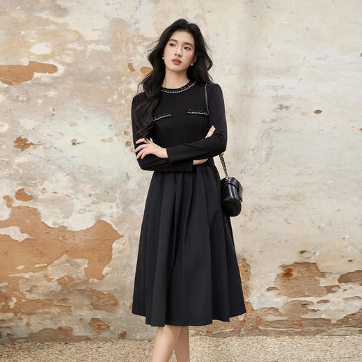 奢姿大码女装2025秋季时尚减龄亮钻装饰连衣裙胖妹妹气质优雅裙子 商品图4
