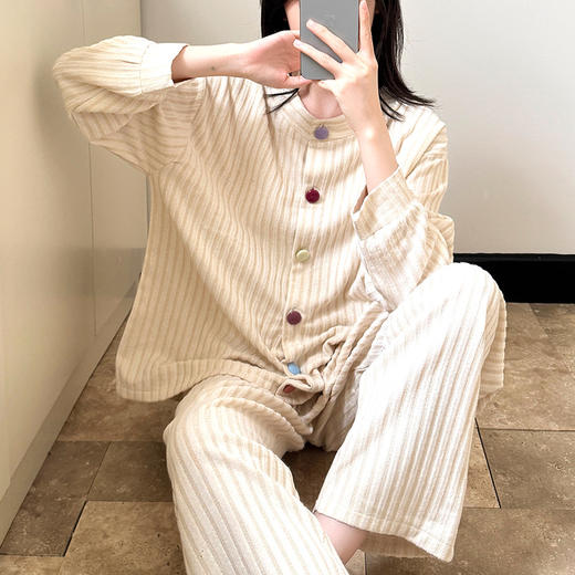 【GZ】无忧购绵羊绒睡衣韩版休闲开衫长袖套装简约保暖家居服（截单后3-5天发货) 商品图2