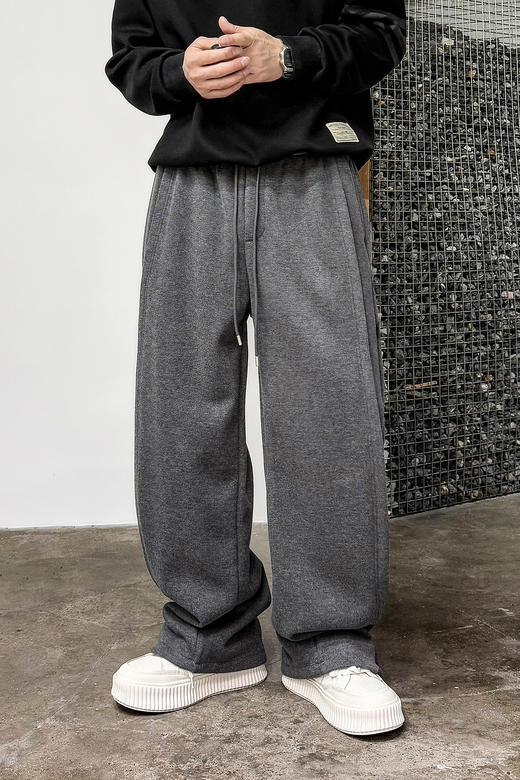 徐太浪【垂坠感 系绳松紧腰】休闲裤男秋冬保暖宽松直筒通勤裤子 商品图4