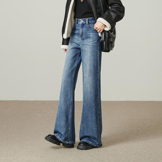 【保暖拉毛-筒喇牛仔】逸阳冬新品加厚喇叭遮肉显瘦阔腿裤8751V 商品图3