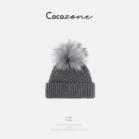 COCO ZONE 刘 一一【100羊毛】貉子毛球菱形格纹帽子 CD2A2634